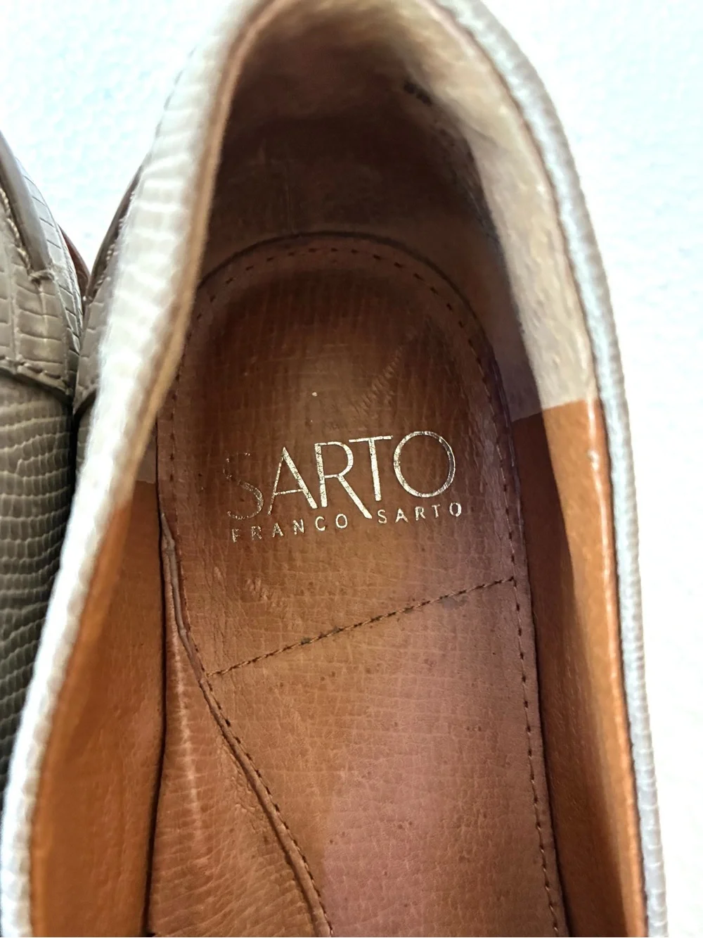SARTO By Franco Sarto Tan Croc-Embossed Leather Penny Loafers